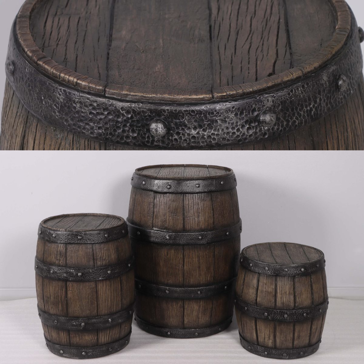 Natureworks Australia Barrels showing set of 3 different sizes available - showing close up of top detail