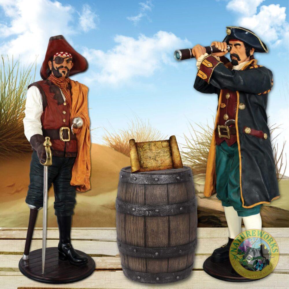Barrel - Medium - 62cm high 230068 shown with pirates and pirate map