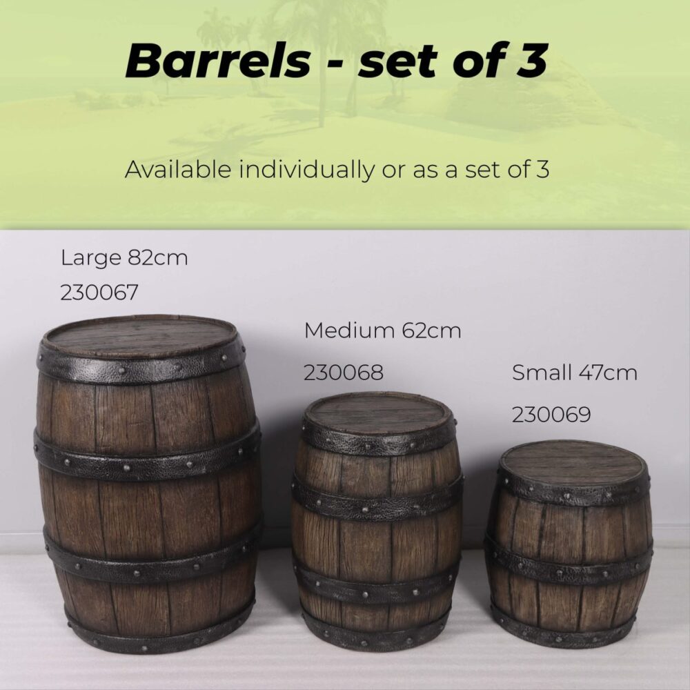 Barrels showing set of 3 different sizes available