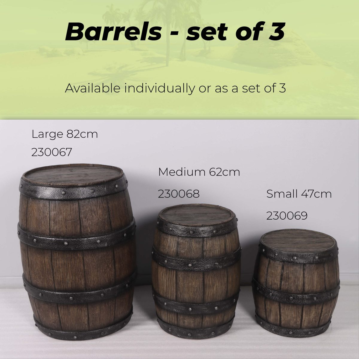 Natureworks Australia Barrels showing set of 3 different sizes available