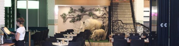 Natureworks Australia White Rhino sculptures at White Rhino Bar & Eats, Surfers Paradise