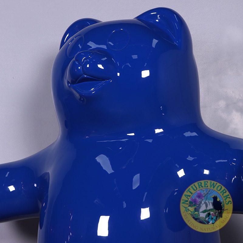 Natureworks Australia Gummy cute BlueBear Treat - 7ft high - glossy blue colour - free standing prop- fshowing close up of head