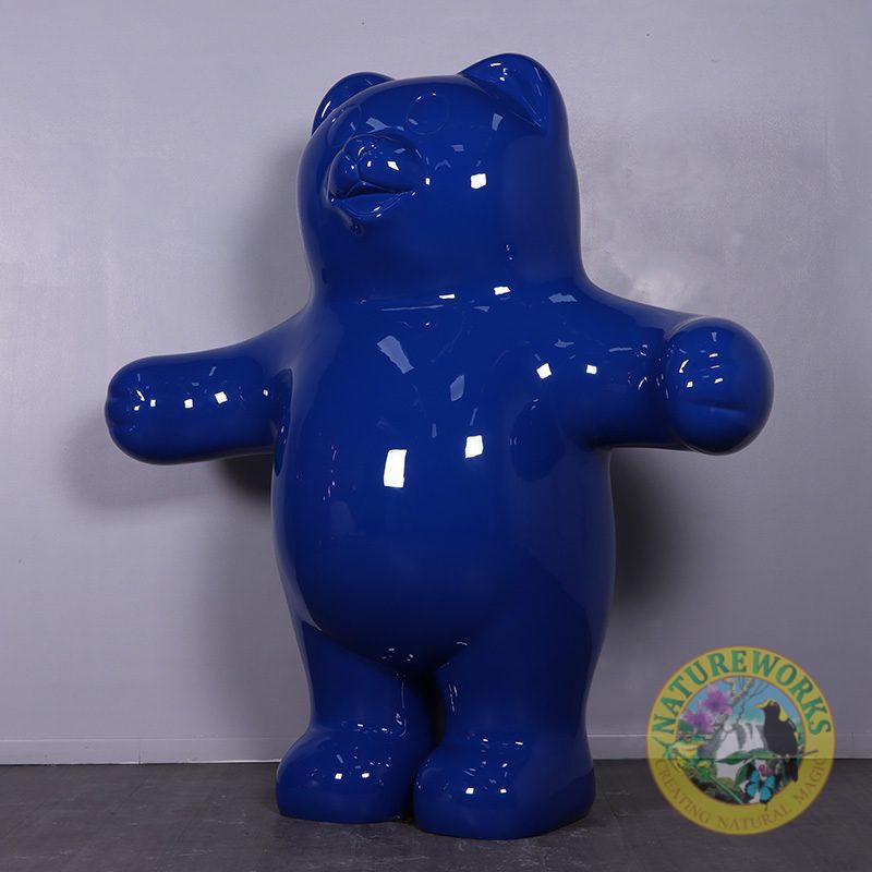 Natureworks Australia Gummy cute Blue Bear Treat - 7ft high - glossy blue colour - free standing prop- front angle view