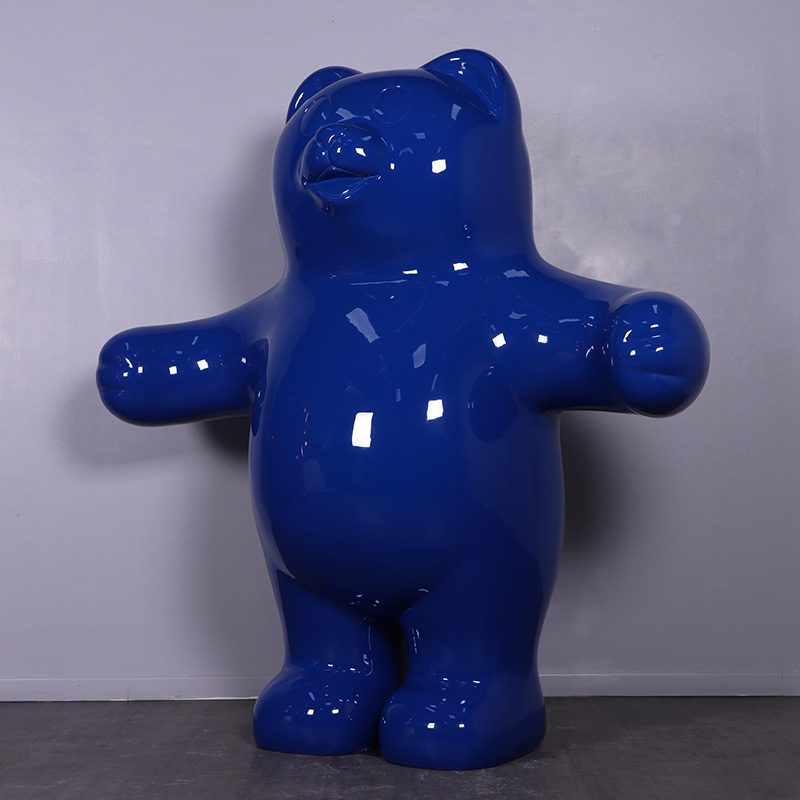 Natureworks Australia Gummy cute Blue Bear Treat - 7ft high - glossy blue colour - free standing prop- front angle view