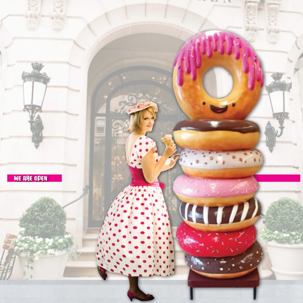 Donut stack 7ft - Y.3603 - shown with lady with pink pokka dot dress
