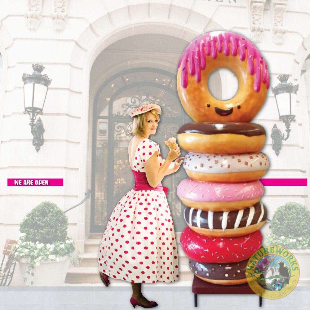 Donut stack 7ft - Y.3603 - shown with lady with pink pokka dot dress