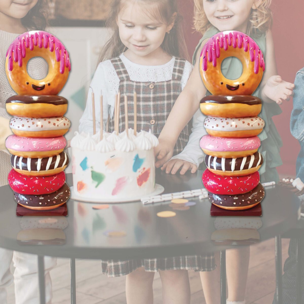 Natureworks Australia Donut Stack 2ft - Y.3606 Small- shown on top of a table at a childrens birthday party. Such fun!