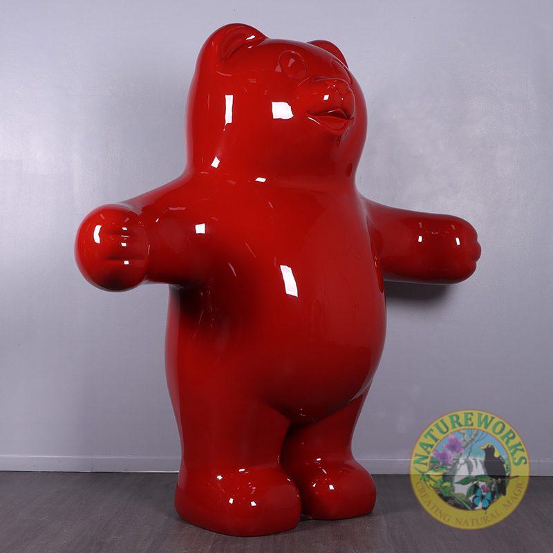 Natureworks Australia Gummy cute Red Bear Treat - 7ft high - glossy red colour - free standing prop- front angle view