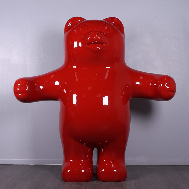 Natureworks Australia Gummy cute Red Bear Treat - 7ft high - glossy red colour - free standing prop- front angle view - front view