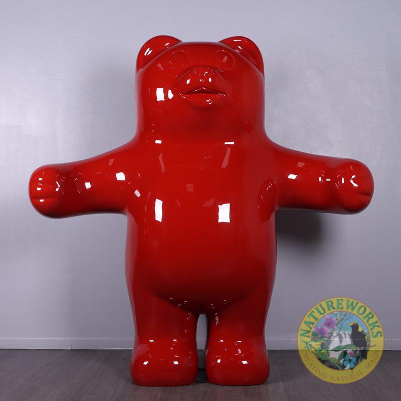 Natureworks Australia Gummy cute Red Bear Treat - 7ft high - glossy red colour - free standing prop- front angle view - front view