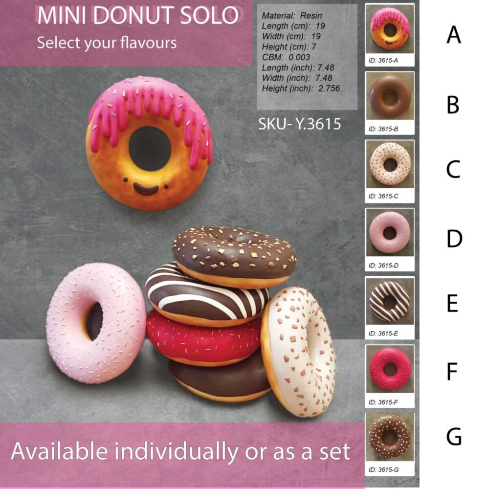 Mini Doughnut - Solo - L-19cm x W-19cm x H-7cm - Y.3615 -Image 1 - showing variety of flavours available