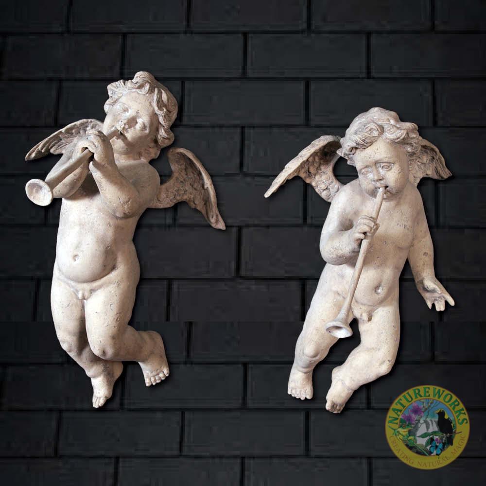 Cherub wall mount - set of 2 - roman stone finish - 010316RS
