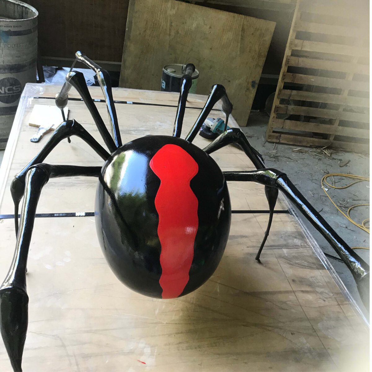 Natureworks Australia Redback Spider - 2m long - custom designed - showing in production - - showing red markings -rear view