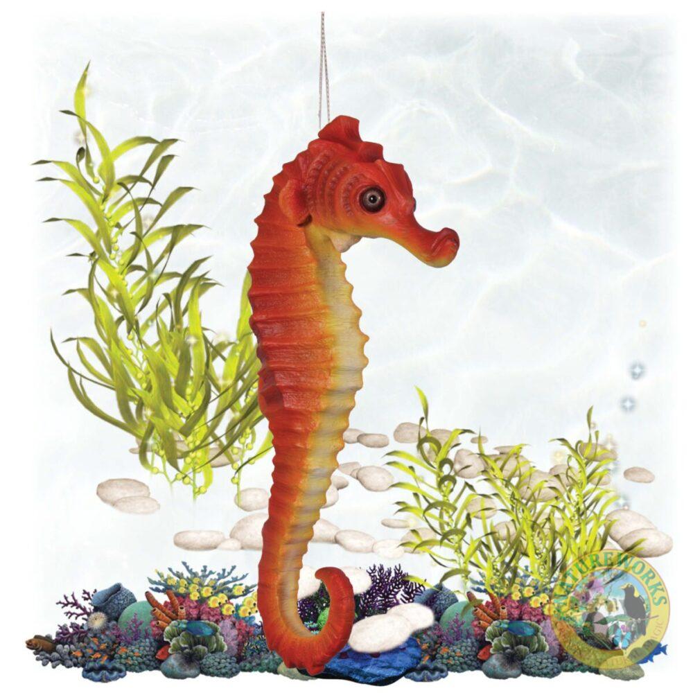 Natureworks Australia Seahorse hanging - 24inch - full 3d sculpture - 140053Natural finish shown with underwater coral and seaweed