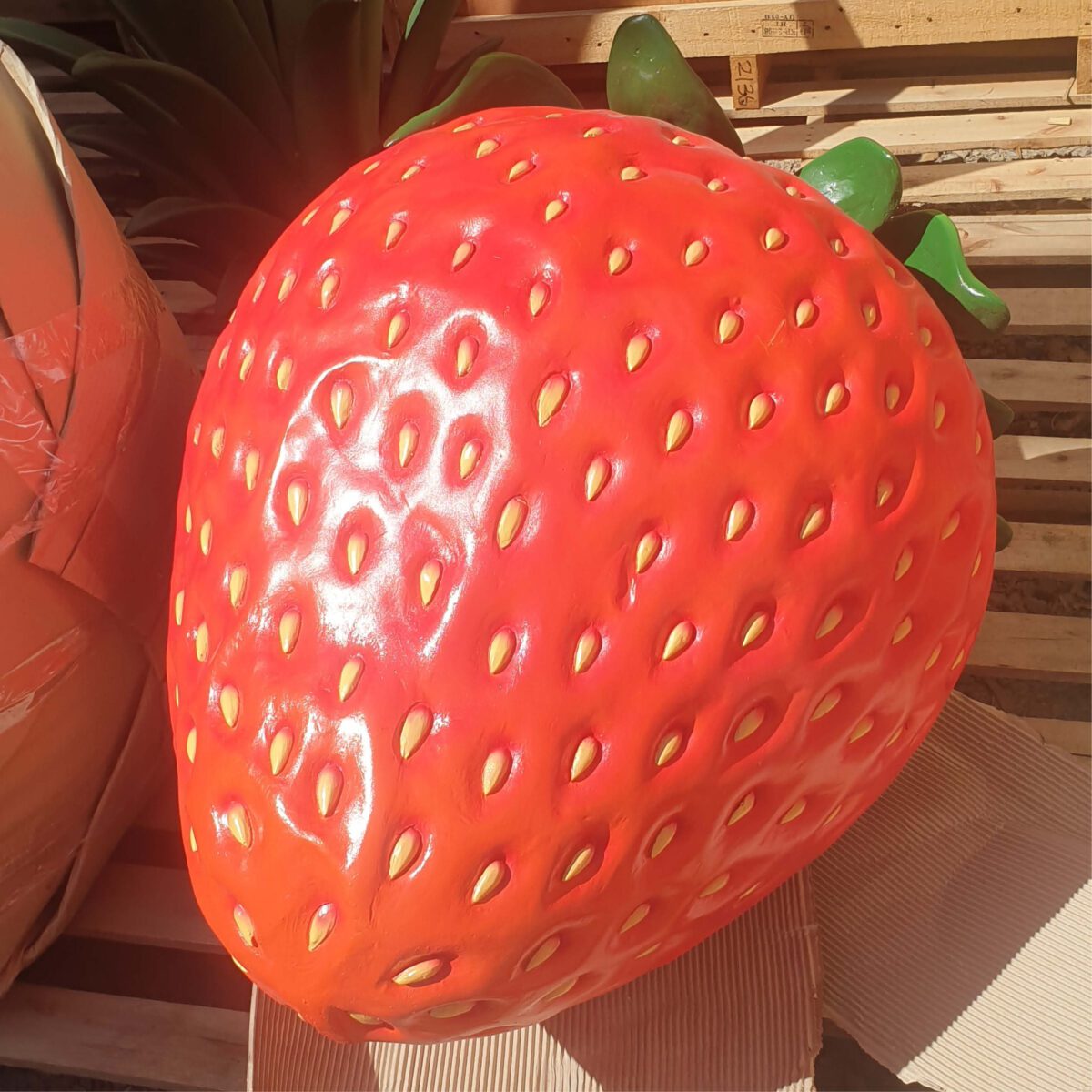 Natureworks Australia Large Strawebrry Prop -designed with attention to detail, measuring a substantial Length of 71cm, Width of 70cm, and Height of 105cm - SKU Y.XM - showing close up of detail