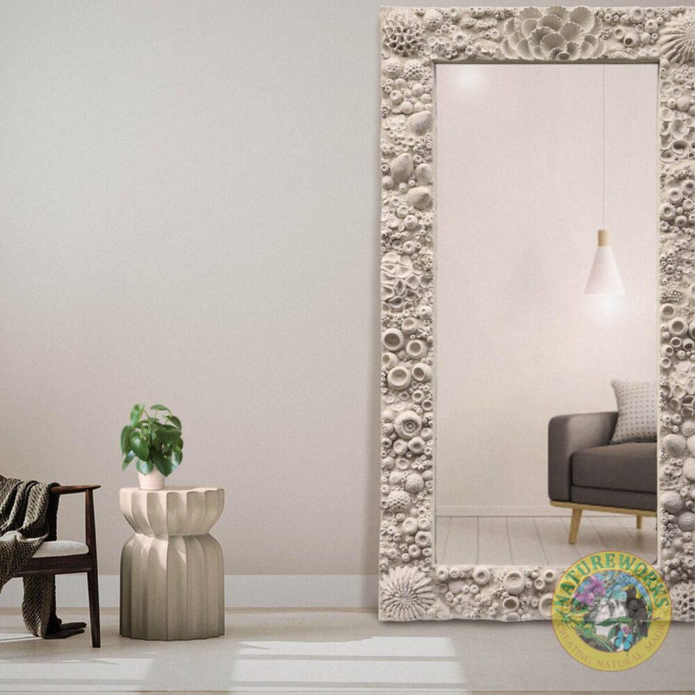 Reef Mirror - 210092 - Rectangular Version - large - 178cm - Shown resting again a wall in home decor setting