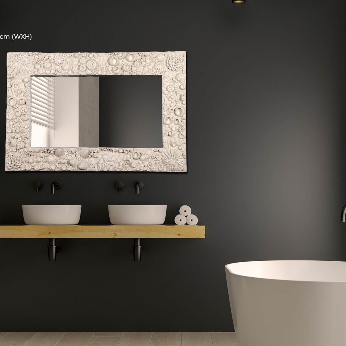 Natureworks Australia Reef Mirror - Shown in Bahtroom setting - SKU 210172 - Roman Stone finish - shown sideways