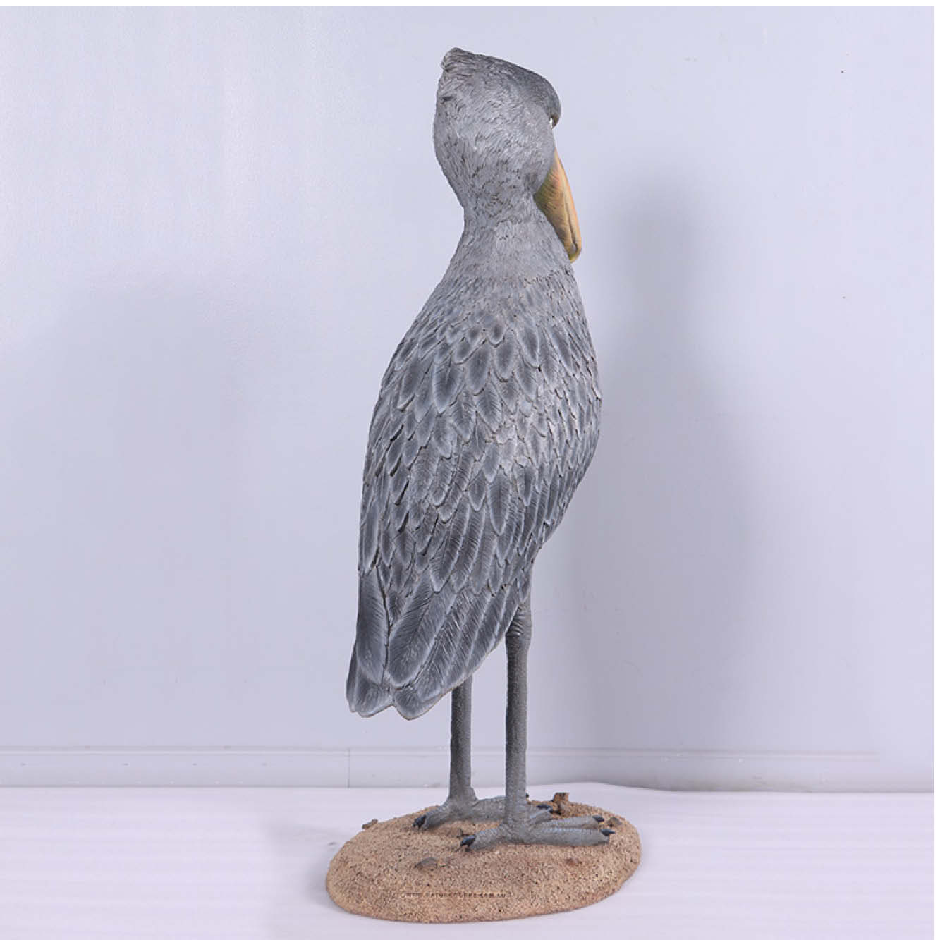 Natureworks Australia Shoebill - Stork like bird-standing pose-on a base plate-sculpture for sale - rear view SKU 230099