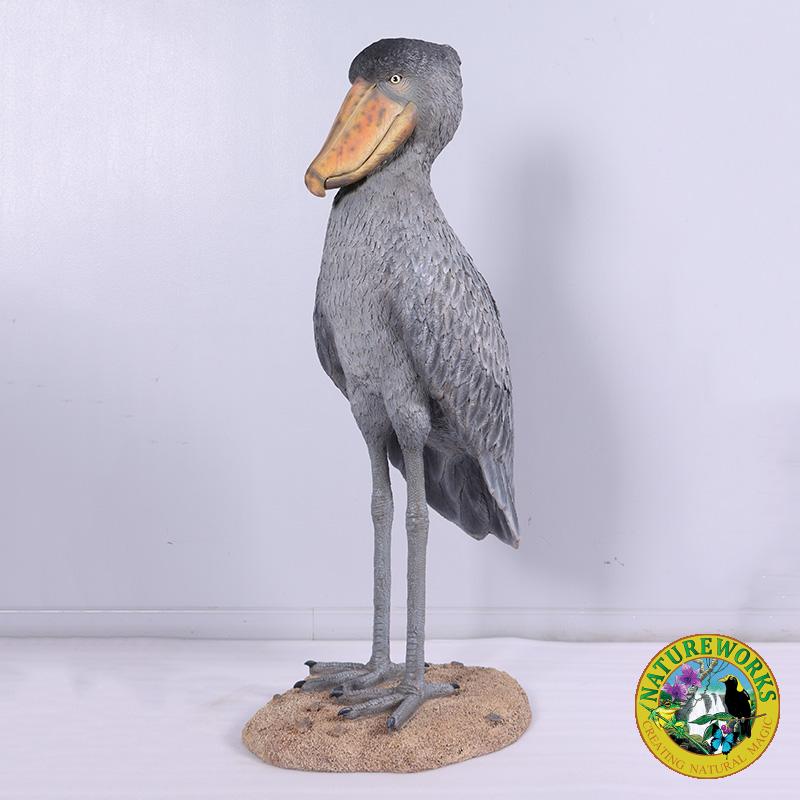 Natureworks Australia Shoebill Scullpture - by Natureworks artists - custom designed for museum displays - standing on a base - SKU 230099 - Front angle view