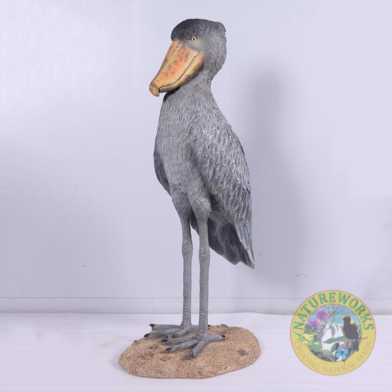 Natureworks Australia Shoebill Scullpture - by Natureworks artists - custom designed for museum displays - standing on a base - SKU 230099 - Front angle view