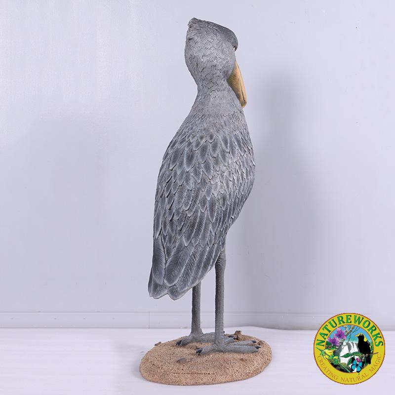 Natureworks Australia Shoebill Scullpture - by Natureworks artists - custom designed for museum displays - standing on a base - SKU 230099 - Rear angle view