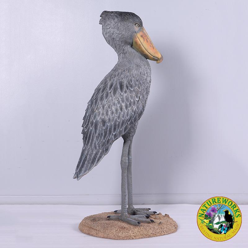 Natureworks Australia Shoebill Scullpture - by Natureworks artists - custom designed for museum displays - standing on a base - SKU 230099 -side angle view