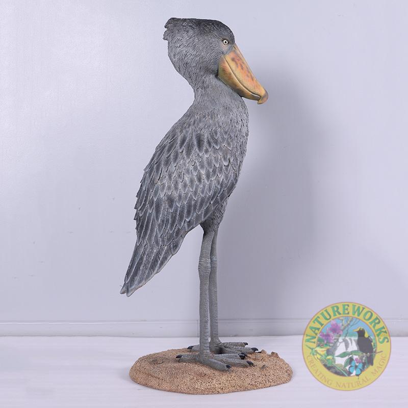 Natureworks Australia Shoebill Scullpture - by Natureworks artists - custom designed for museum displays - standing on a base - SKU 230099 -side angle view