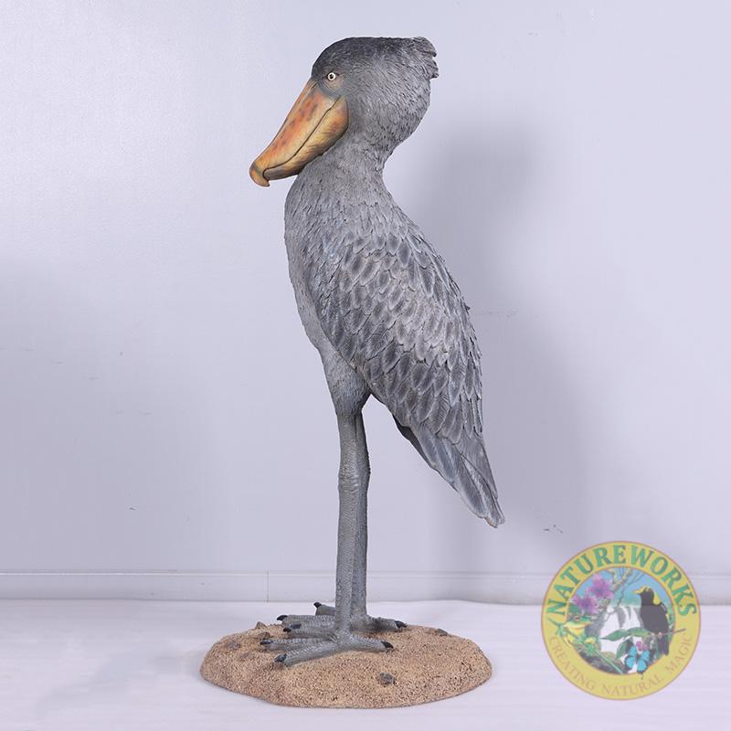 Natureworks Australia Shoebill Scullpture - by Natureworks artists - custom designed for museum displays - standing on a base - SKU 230099 -side angle view -2 Front angle view