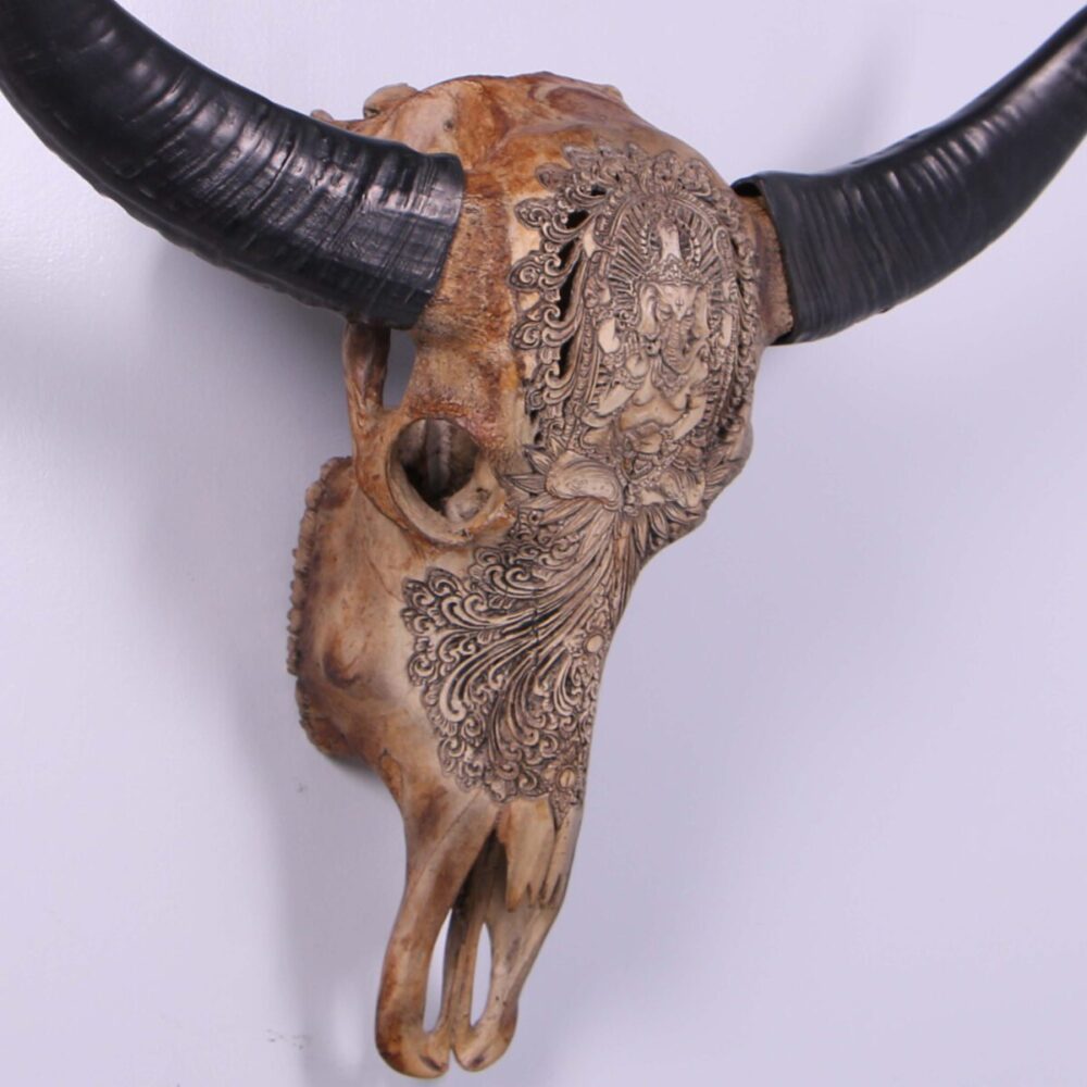 Bull Skull Ganesh -Wall Decor - 150053 - Natural finish - L 79cm x W30cm x H 70cm - 4kg - close up of angle view