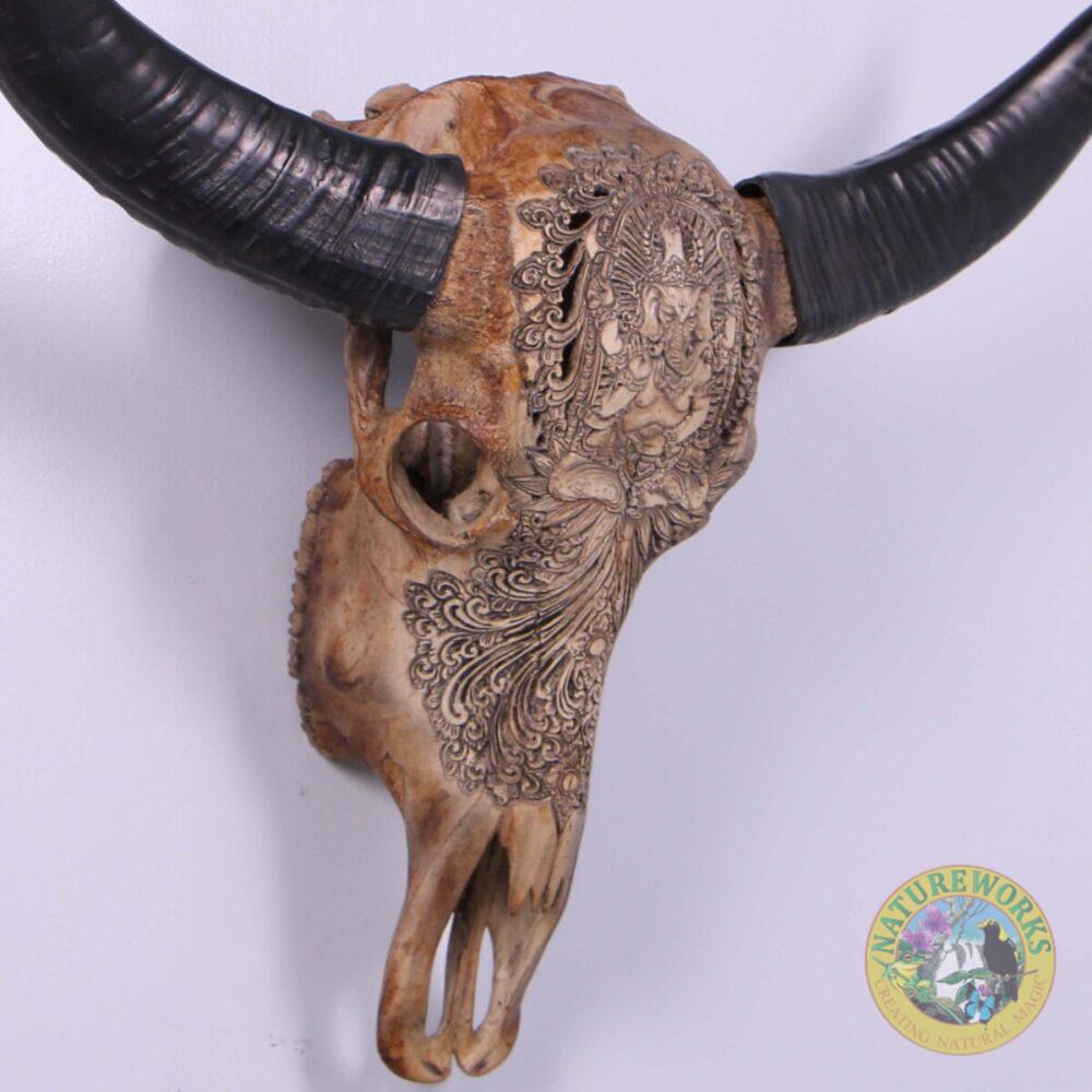 Bull Skull Ganesh -Wall Decor - 150053 - Natural finish - L 79cm x W30cm x H 70cm - 4kg - close up of angle view