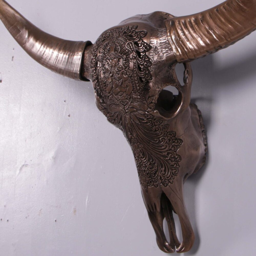 Bull Skull Ganesh -Wall Decor - 150053BZ Bronze finish - L 79cm x W30cm x H 70cm - 4kg - close up of angle view