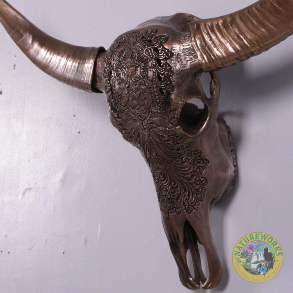 Bull Skull Ganesh -Wall Decor - 150053BZ Bronze finish - L 79cm x W30cm x H 70cm - 4kg - close up of angle view