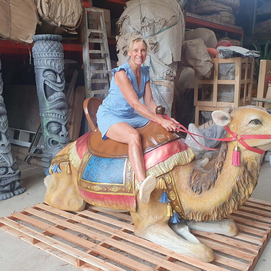 Natureworks Australia Lying Camel - shown with lady sitting saddle- Y.3571- life-size replica