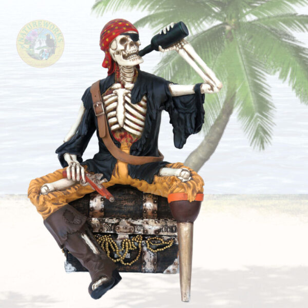 Pirate Skeltong Drinking & sitting on Treasure Box - Y.FJ