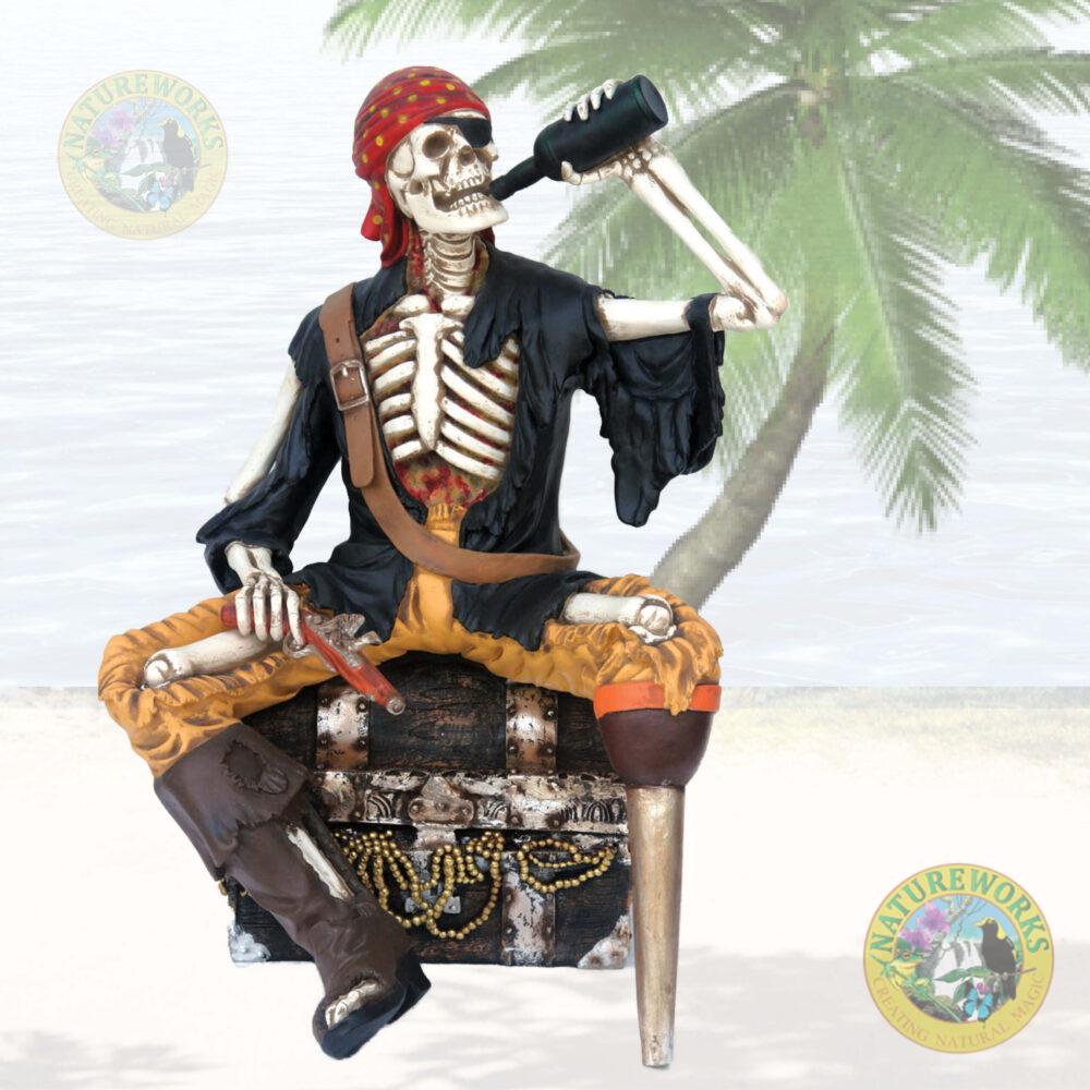 Natureworks Australia Pirate Skeltong Drinking & sitting on Treasure Box - Y.FJ