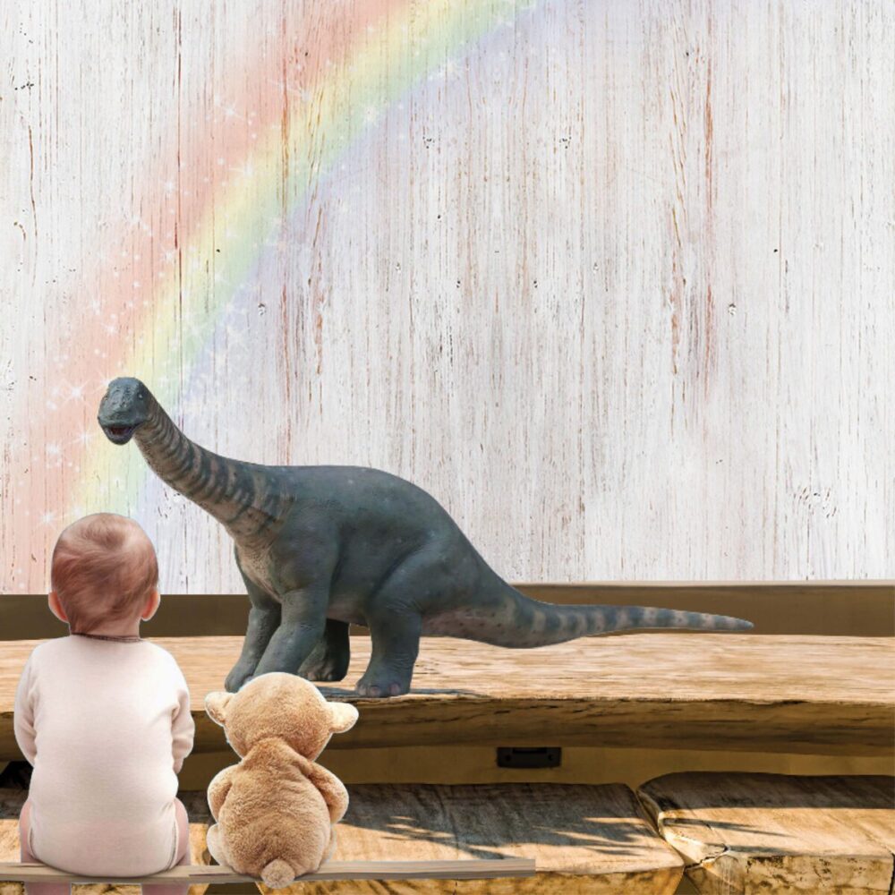 Rhoetosaurus browni mini dinosaur statue - 230127- shown iwht little child