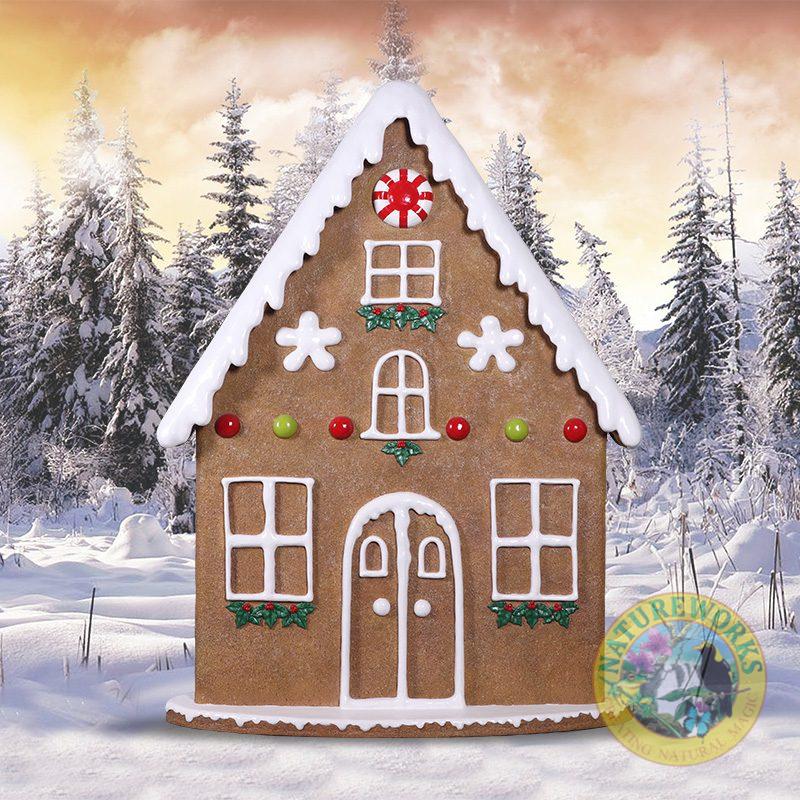 Gingerbread House Front Panel - 230085 - front view in christmas snow background