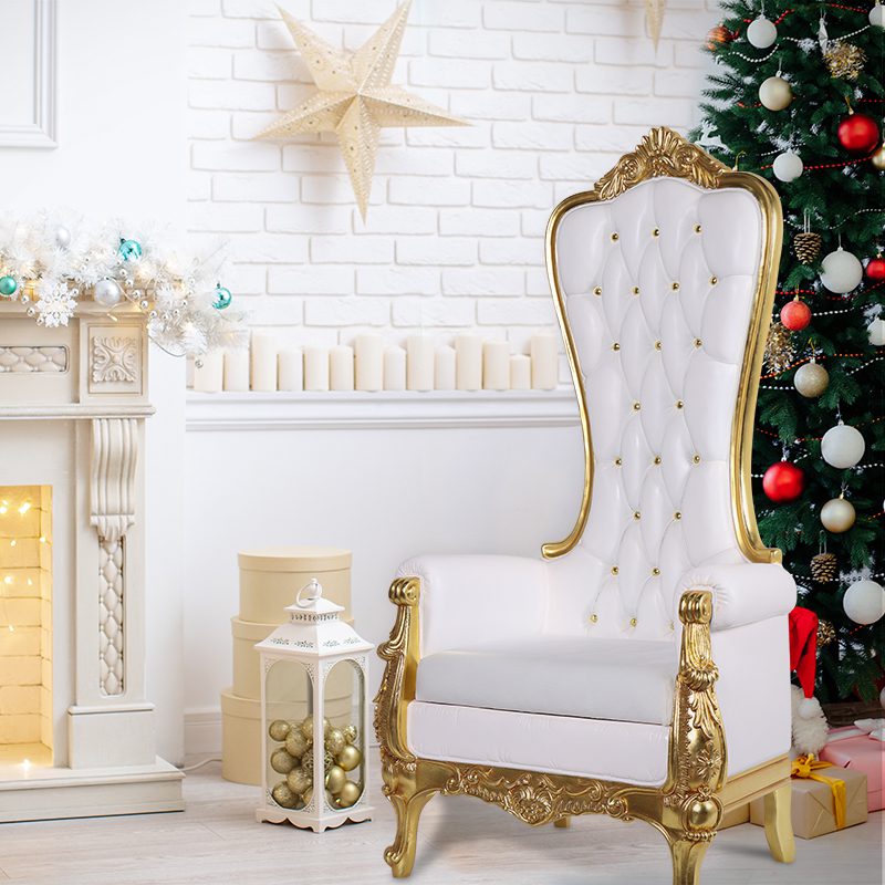 Natureworks Australia Christmas Throne - White & Gold Leaf finish - 180cm high - shown in Christmas setting - Very Elegant