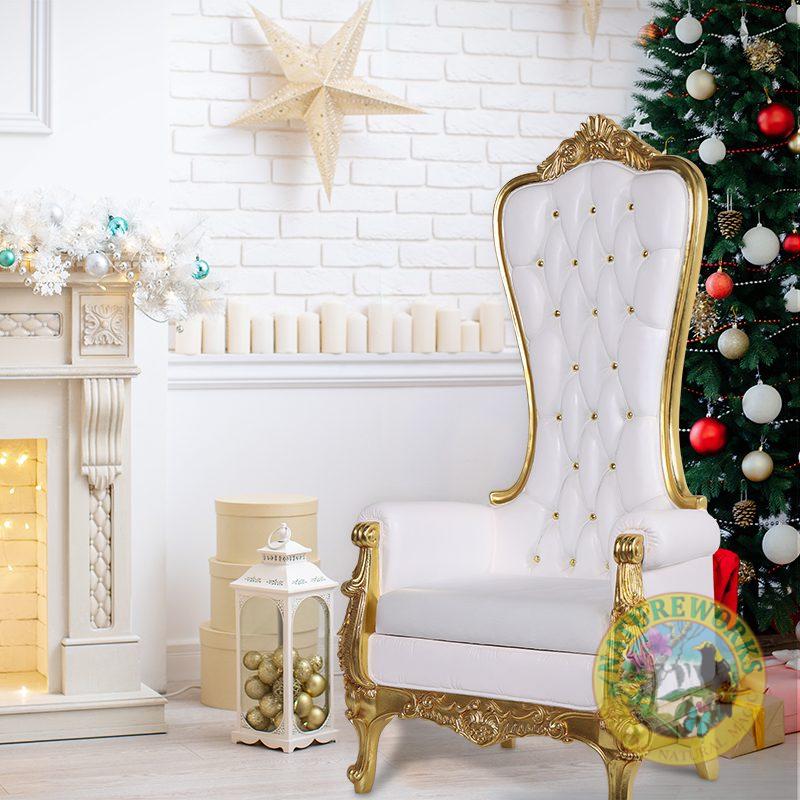 Christmas Throne - White & Gold Leaf finish - 180cm high - shown in Christmas setting - Very Elegant