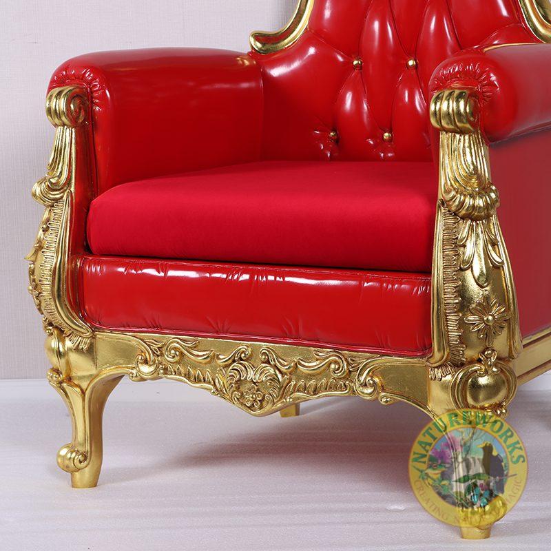 Natureworks Australia Christmas Throne - Red & Gold Leaf finish - 180cm high - showing close up of seat and leg detail - Very Elegant - 220008Red