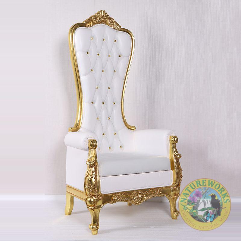 Natureworks Australia Christmas Throne - White & Gold Leaf finish - 180cm high - showing angle view Very Elegant