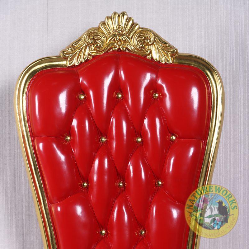 Natureworks Australia Christmas Throne - Red & Gold Leaf finish - 220008RED 180cm high - showing close up of rear cushion seat and elegant gold leaf detail