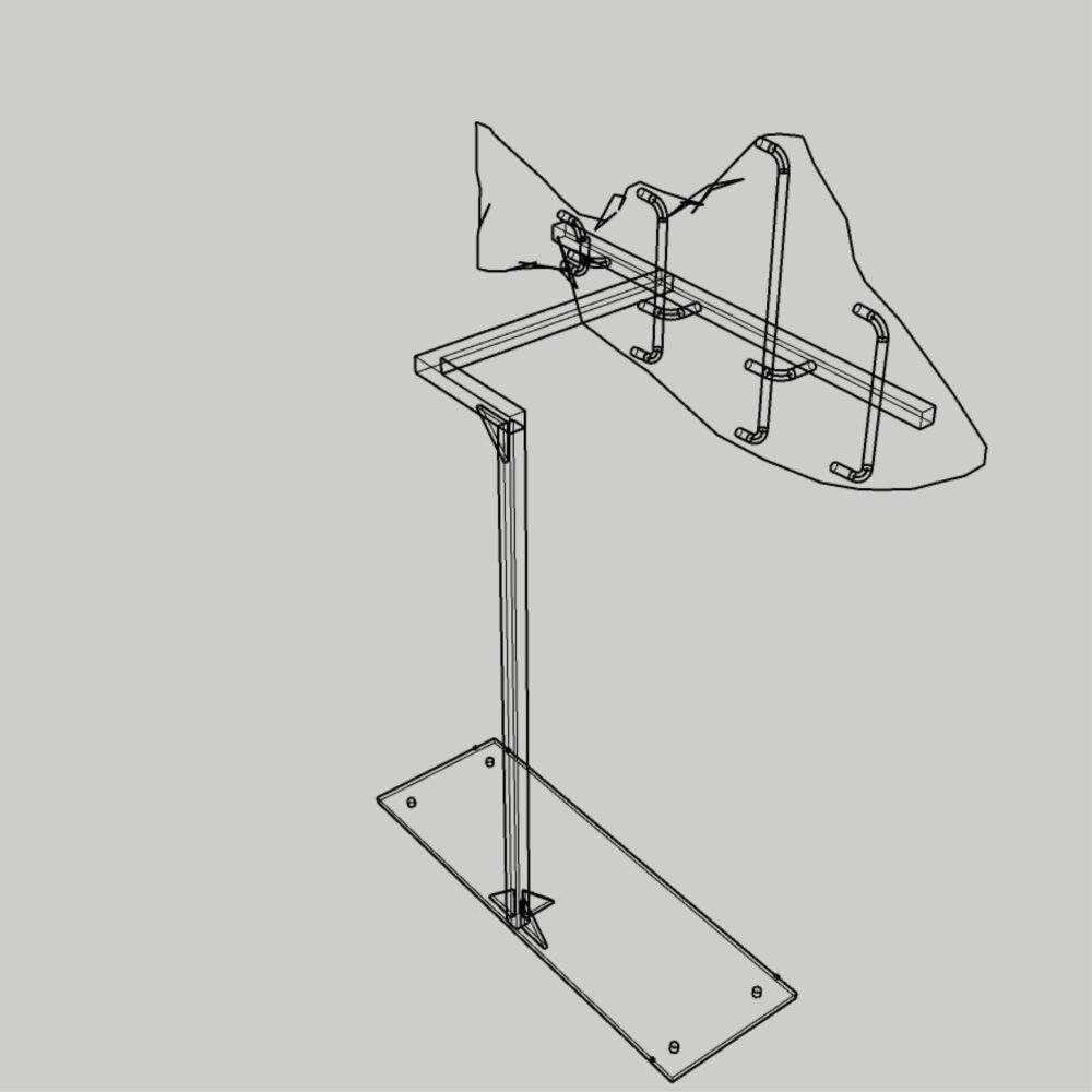 Barramundi fish - 1.3m long sculpture -showing stand for shop display and steel armature