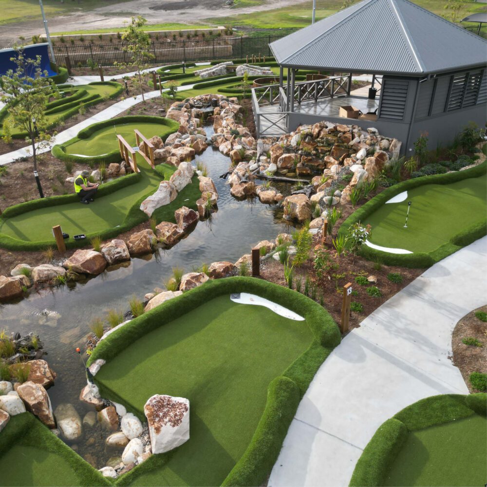 Natureworks Australia Crescent Head Mini-golf course - drone view- Natureworks Design & construct