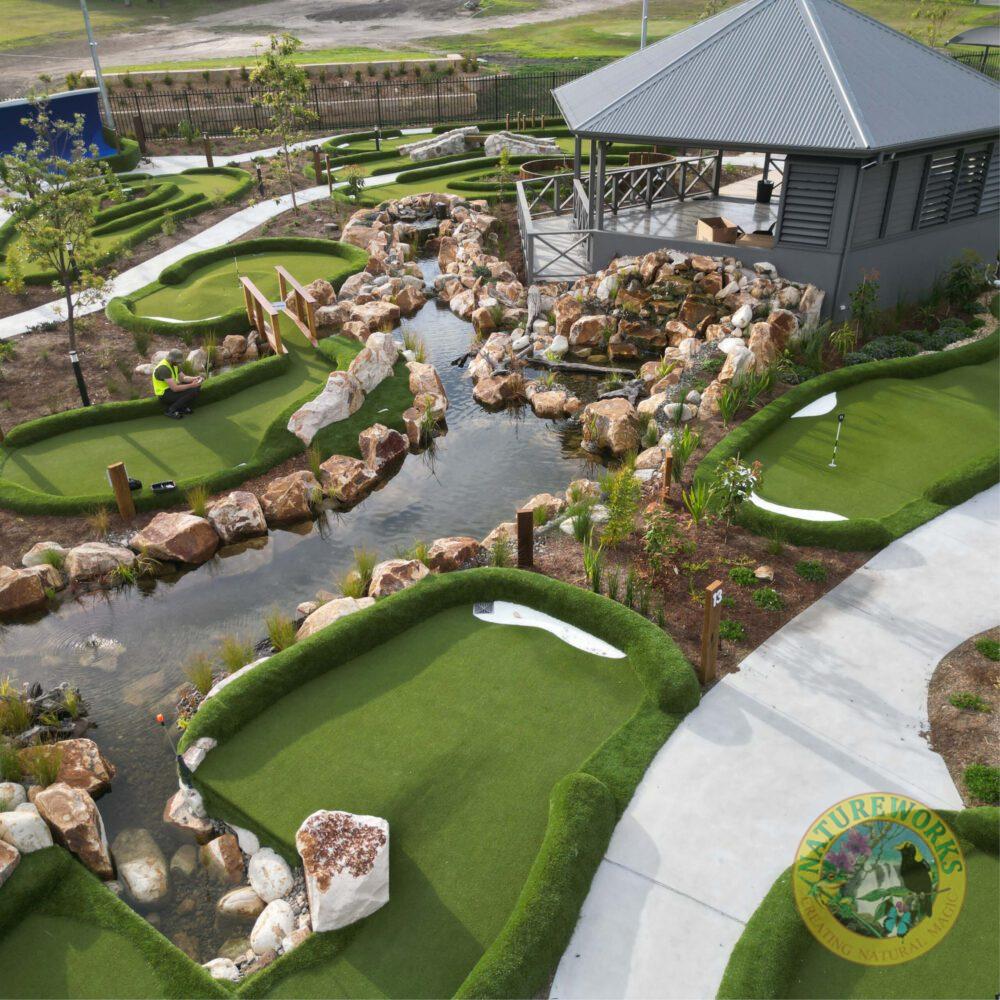 Natureworks Australia Crescent Head Mini-golf course - drone view- Natureworks Design & construct
