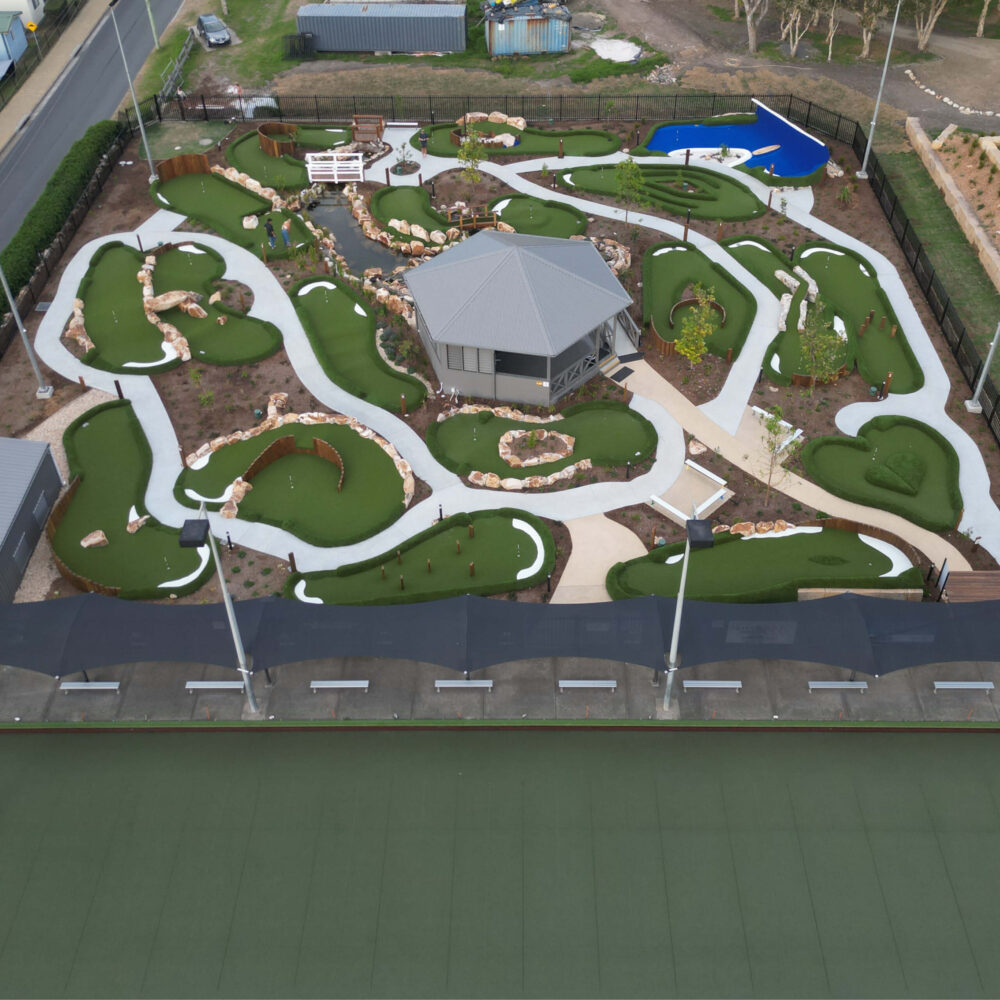 Crescent Head Mini-golf course - drone view- Natureworks Design & construct - whole course design- completed