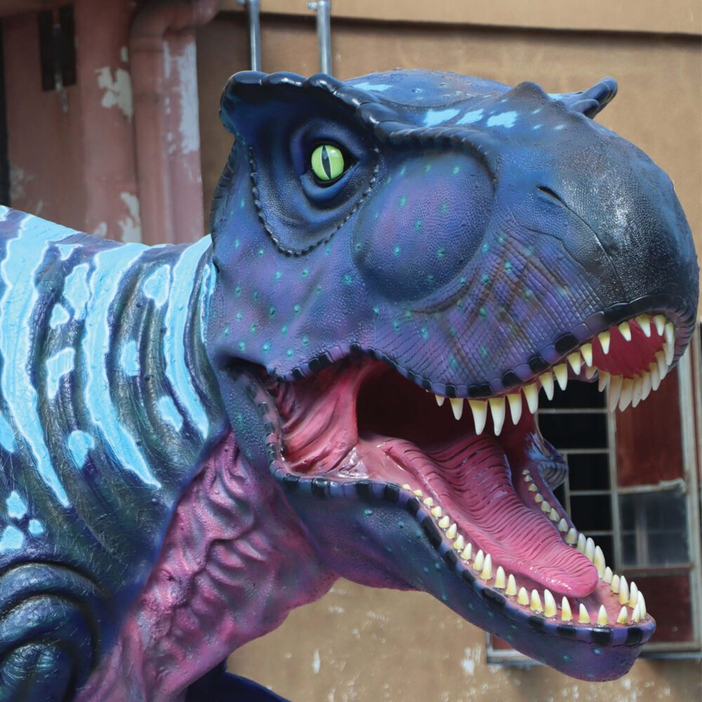 Tyrannosaurus Rex - T-Rex dinosaur walking - Large life-size replica with purple and pink accents. - 110073P&Pink