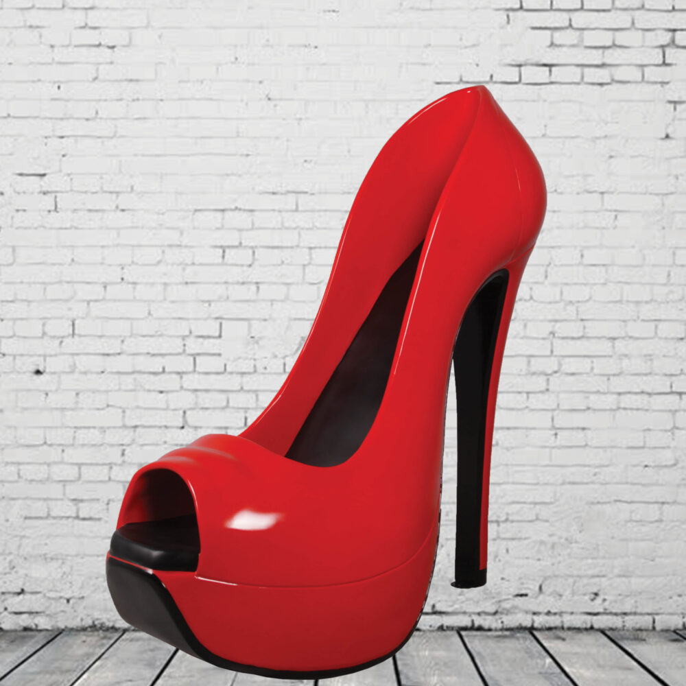 Stilleto Shoe - 5ft - Bright Red - Visual merchandising prop or window display - showing angle view- 170231