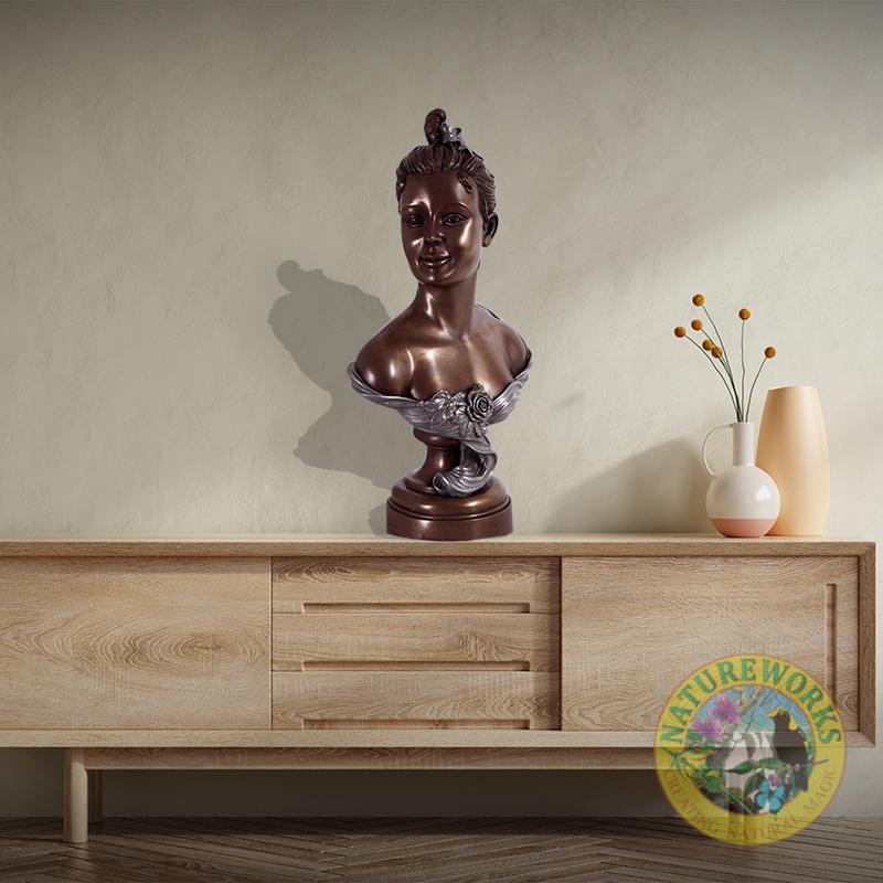 Natureworks Australia French rose bust Bronze aluminium finish - 080170-shown on side board display