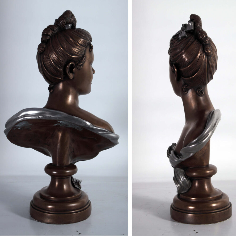 French rose bust - rear angle view - Bronze aluminium finish - 080170
